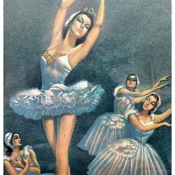 Vintage Mid Century Framed Ballerinas Print Gold White Wood Ornate Dameriors - Picture 3 of 7